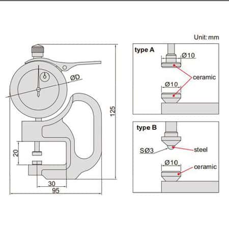 Đồng hồ đo độ dày vật liệu kiểu cơ Insize 2364-10B (2)
