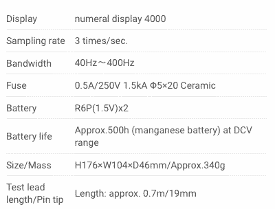 Spec Sanwa CD800A Digital Multimeter