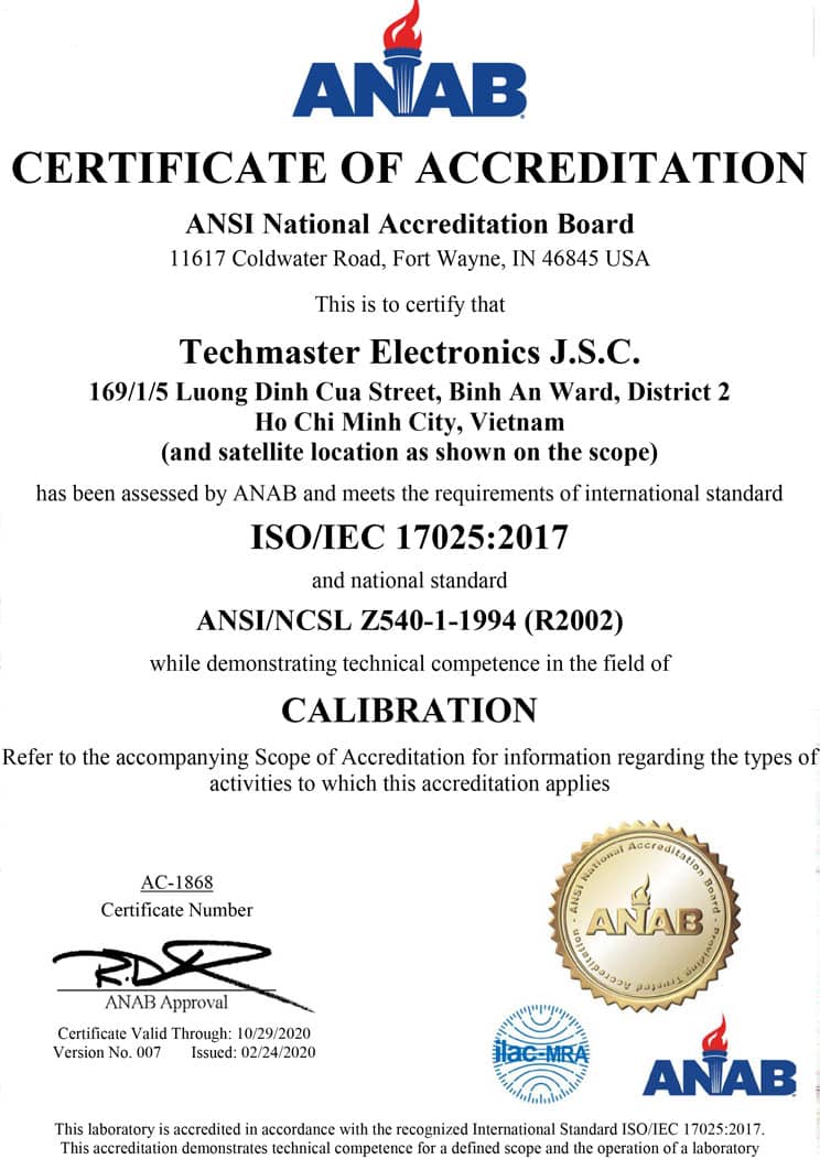 ANAB Certificate Of Accreditation