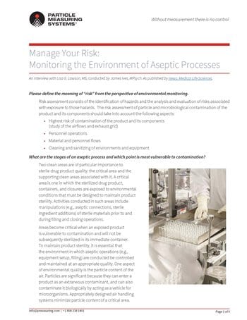 Manage Your Risk Monitoring the Env of Aseptic Processes