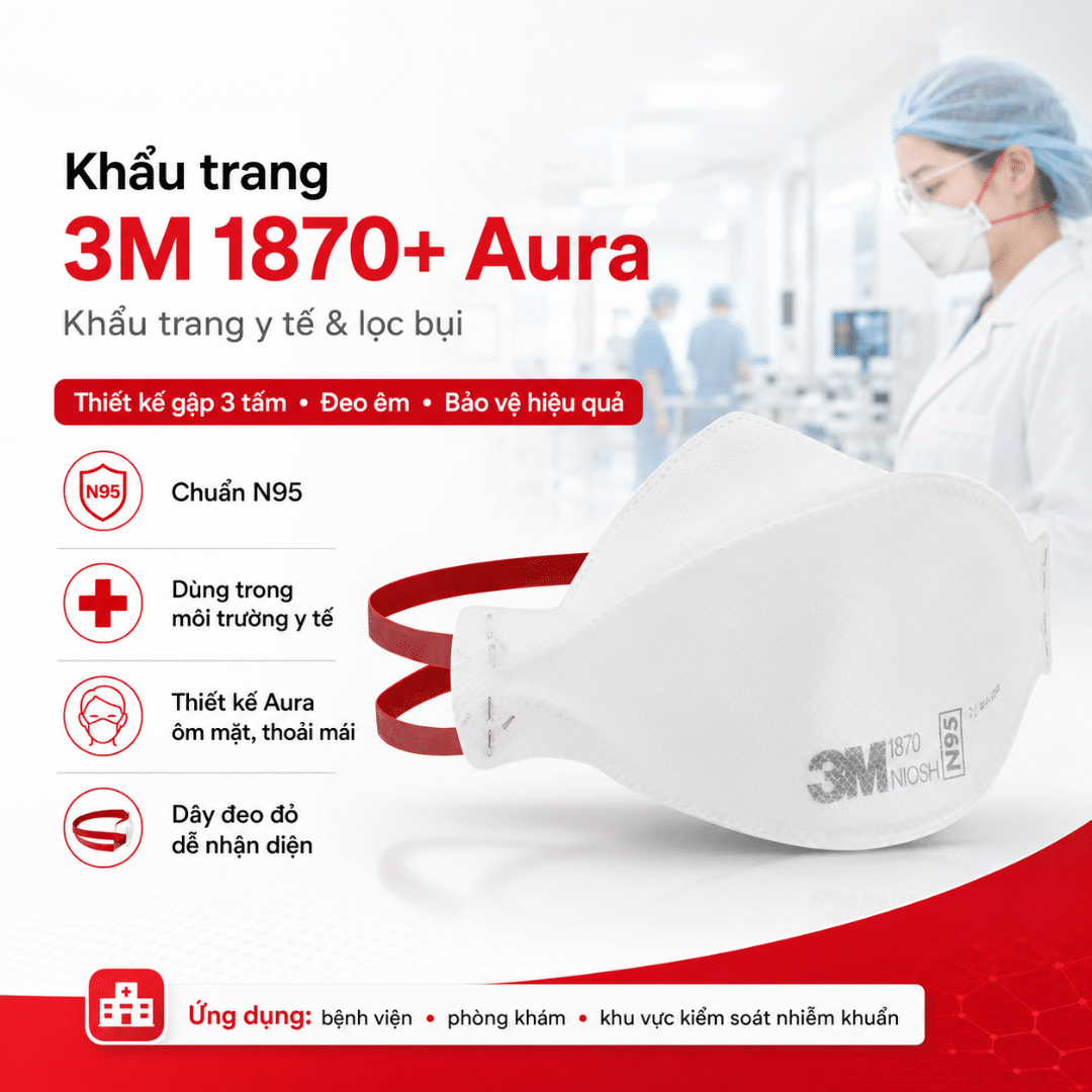 Khẩu trang 3M Aura 1870+ – Surgical N95 cho y tế phẫu thuật