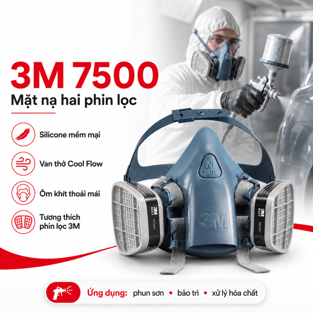 Mặt Nạ 3M 7500 - Mặt Nạ Nửa Mặt Silicone Cao Cấp Bền 3 Lần Cao Su