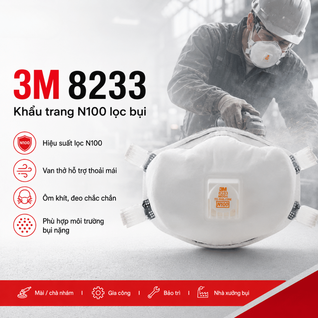 Khẩu trang 3M 8233 – N100 lọc 99.97% bụi mịn
