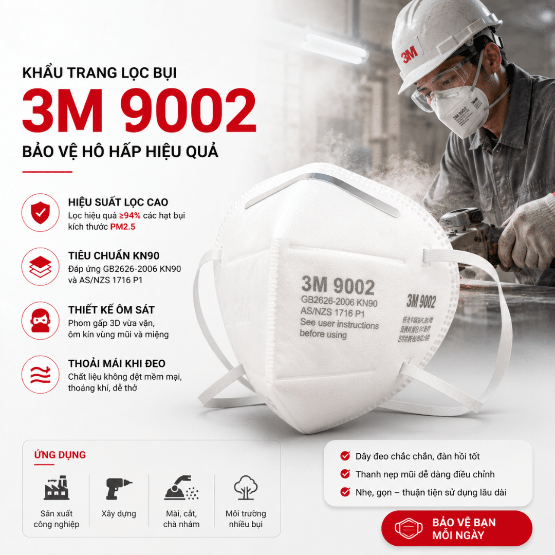 Khẩu trang 3M 9002 – KN90 gấp không van kinh tế