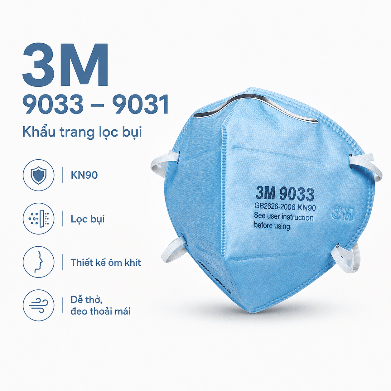 Khẩu trang 3M 9031 / 9033 – KN90 / KN95 gấp không van