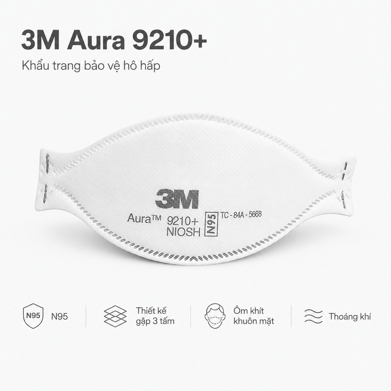 Khẩu trang 3M Aura 9210+ – N95 gấp 3 mảnh không van