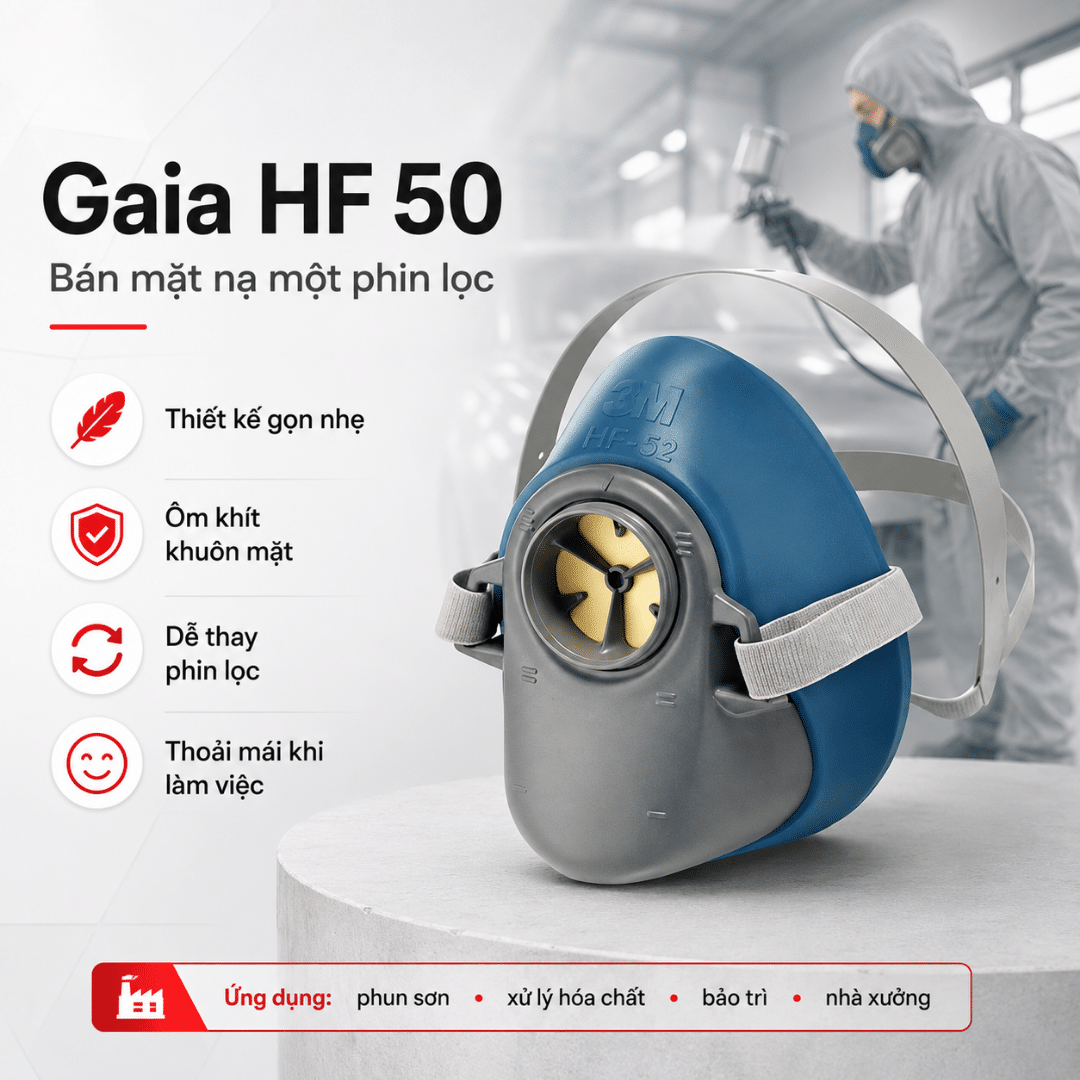 Mặt nạ 3M Gaia HF 50 – Bán mặt nạ một phin lọc ergonomics