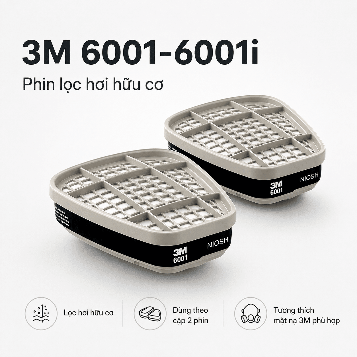 Phin Lọc Hơi Hữu Cơ 3M 6001/6001i - Phin OV Phổ Biến Nhất Cho Mặt Nạ 6000/7000