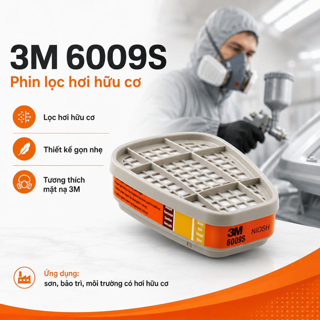 Phin Lọc Hơi Thủy Ngân 3M 6009S - Khử Hơi Hg + OV + Cl2 Cho Mặt Nạ 6000/7000