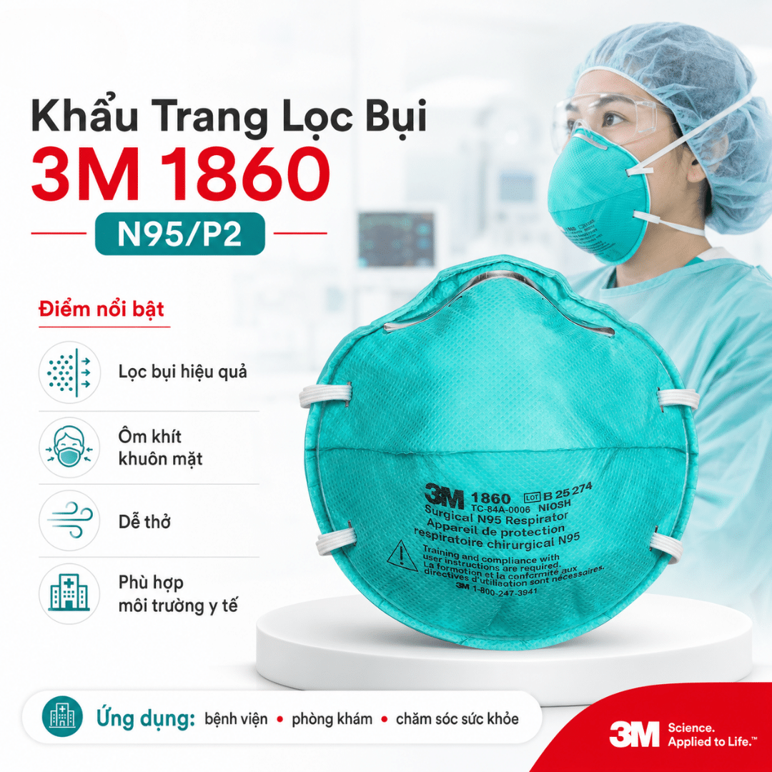 Khẩu Trang 3M 1860 N95 Y Tế Size Regular - Khẩu Trang Phẫu Thuật Chống Dịch Cao Cấp
