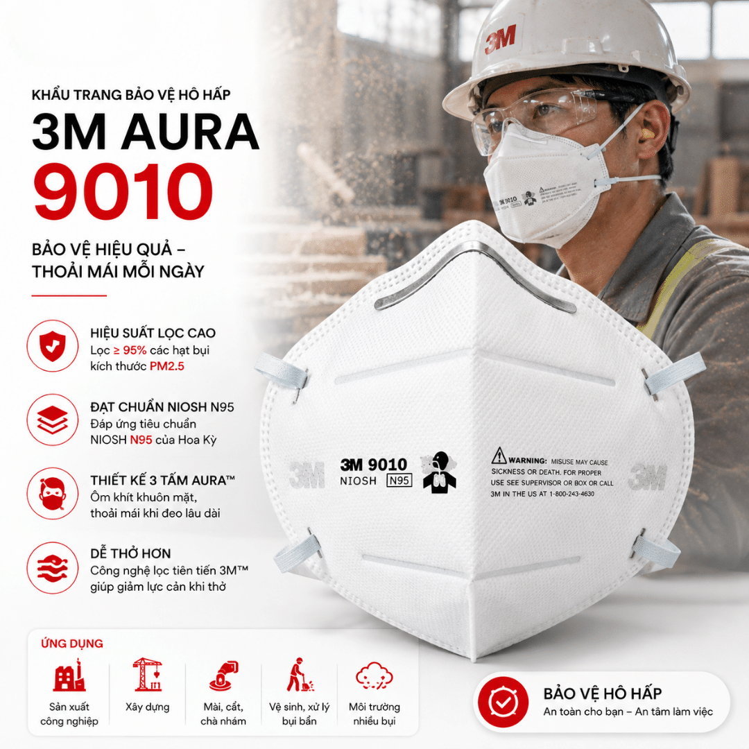 Khẩu Trang 3M Aura 9010 KN90 - Khẩu Trang Aura 3 Tấm Gập Phổ Thông
