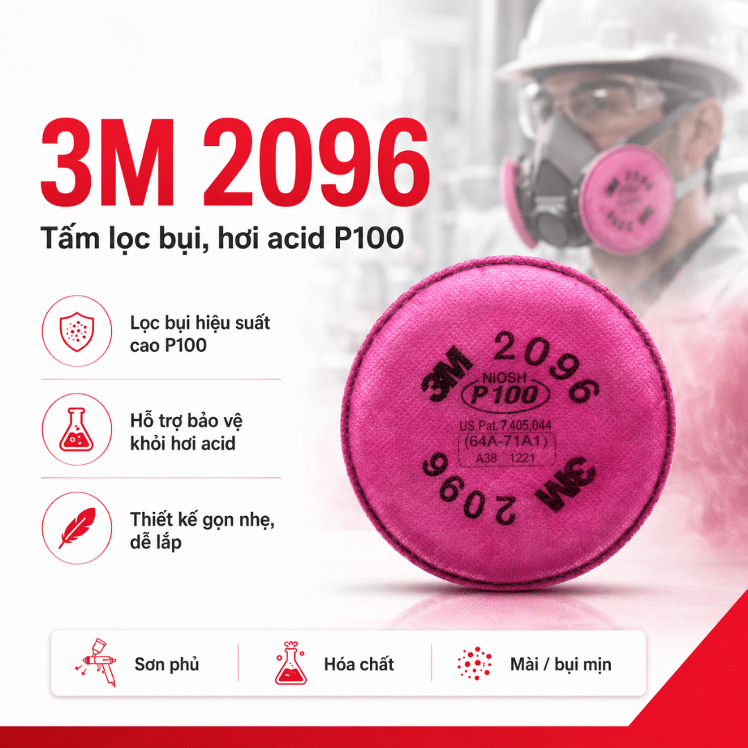 Tấm Lọc 3M 2096 P100 - Lọc Bụi P100 + Khử Hơi Acid Gas Cho Mặt Nạ 6000/7000