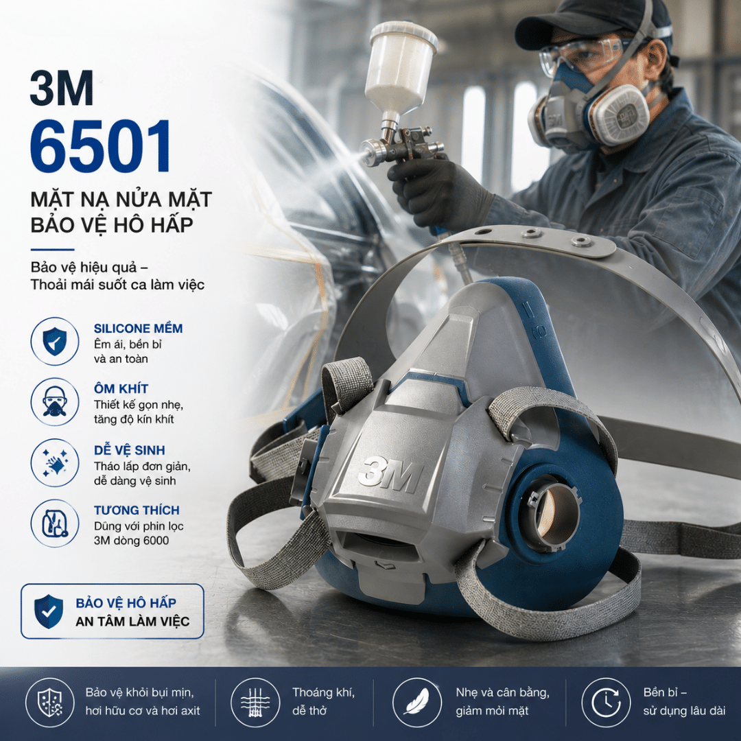 Mặt Nạ 3M 6501 Size S - Mặt Nạ Nửa Mặt Silicone Nhỏ Cho Người Mặt Thanh