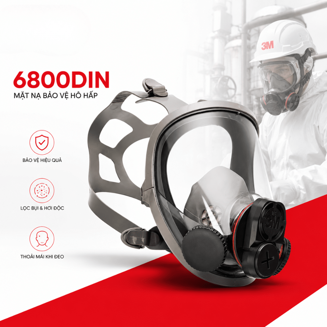 Mặt Nạ 3M 6800DIN - Mặt Nạ Nguyên Mặt Với Kết Nối DIN Cho PAPR/SAR