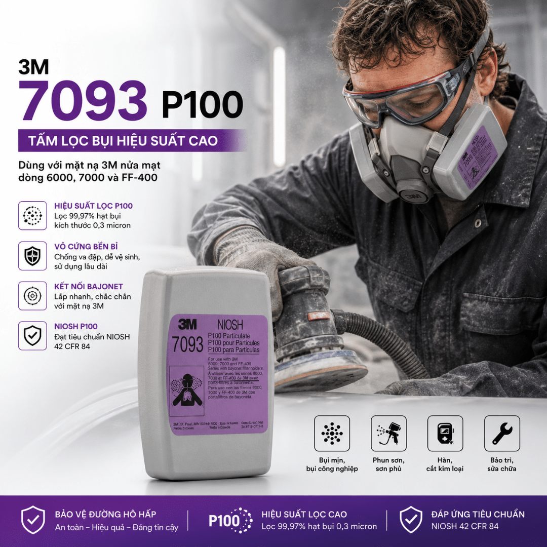 Tấm Lọc 3M 7093 P100 - Lọc Bụi Hạt Mịn Hiệu Suất 99.97% Cho Mặt Nạ 6000/7000