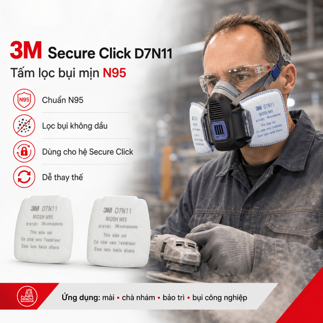 Tấm Lọc Bụi 3M Secure Click D7N11 N95 - Lọc Bụi Mịn Cho Mặt Nạ HF-800/6500QL+