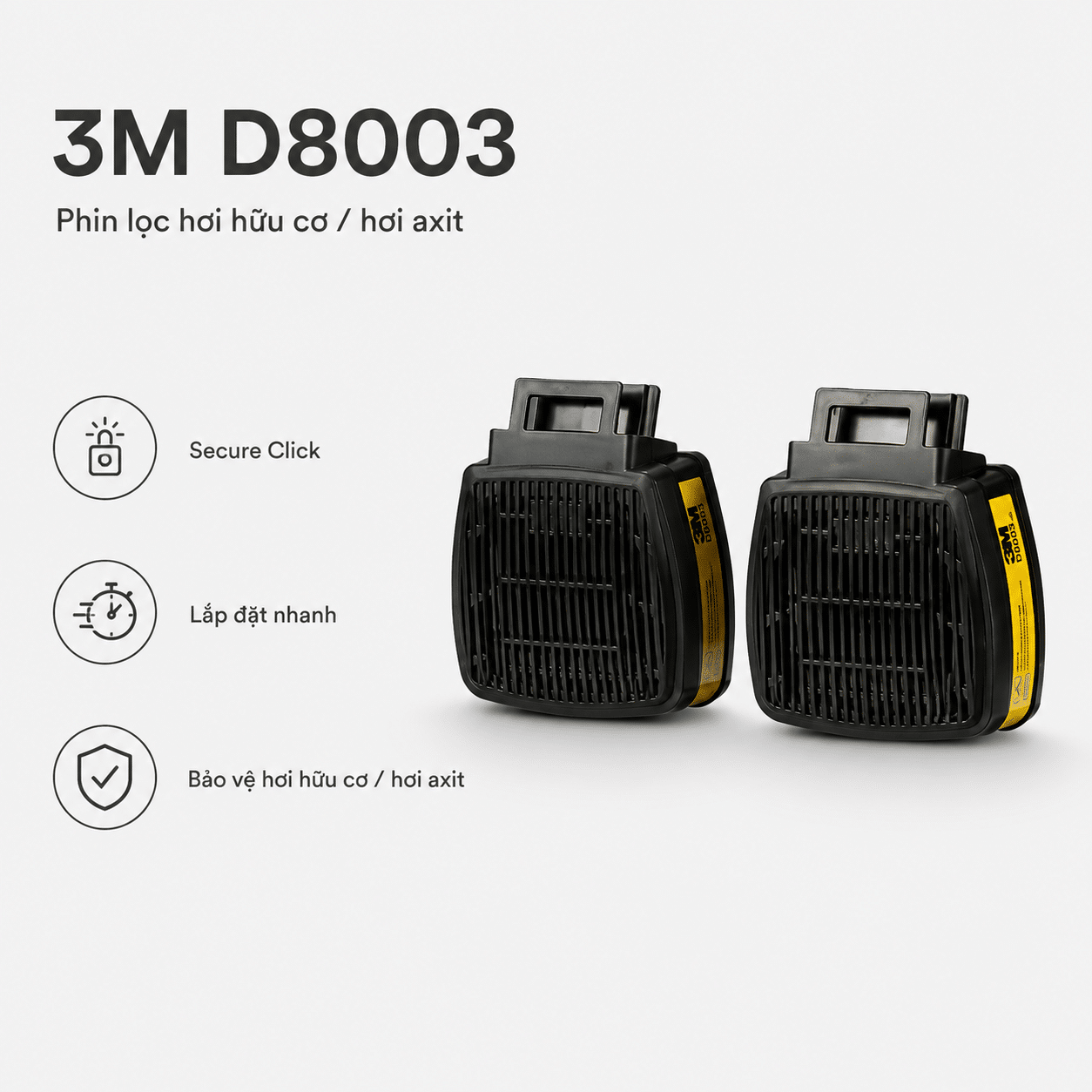 Phin Lọc 3M Secure Click D8003 - Khử Hơi Hữu Cơ + Khí Acid Cho Mặt Nạ HF-800