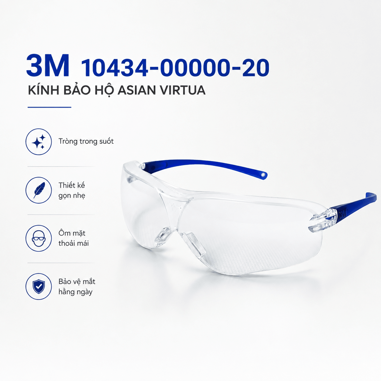 Kính Bảo Hộ 3M Virtua Asian Fit 10434-00000-20: Thiết Kế Riêng Cho Khuôn Mặt Người Á Đông