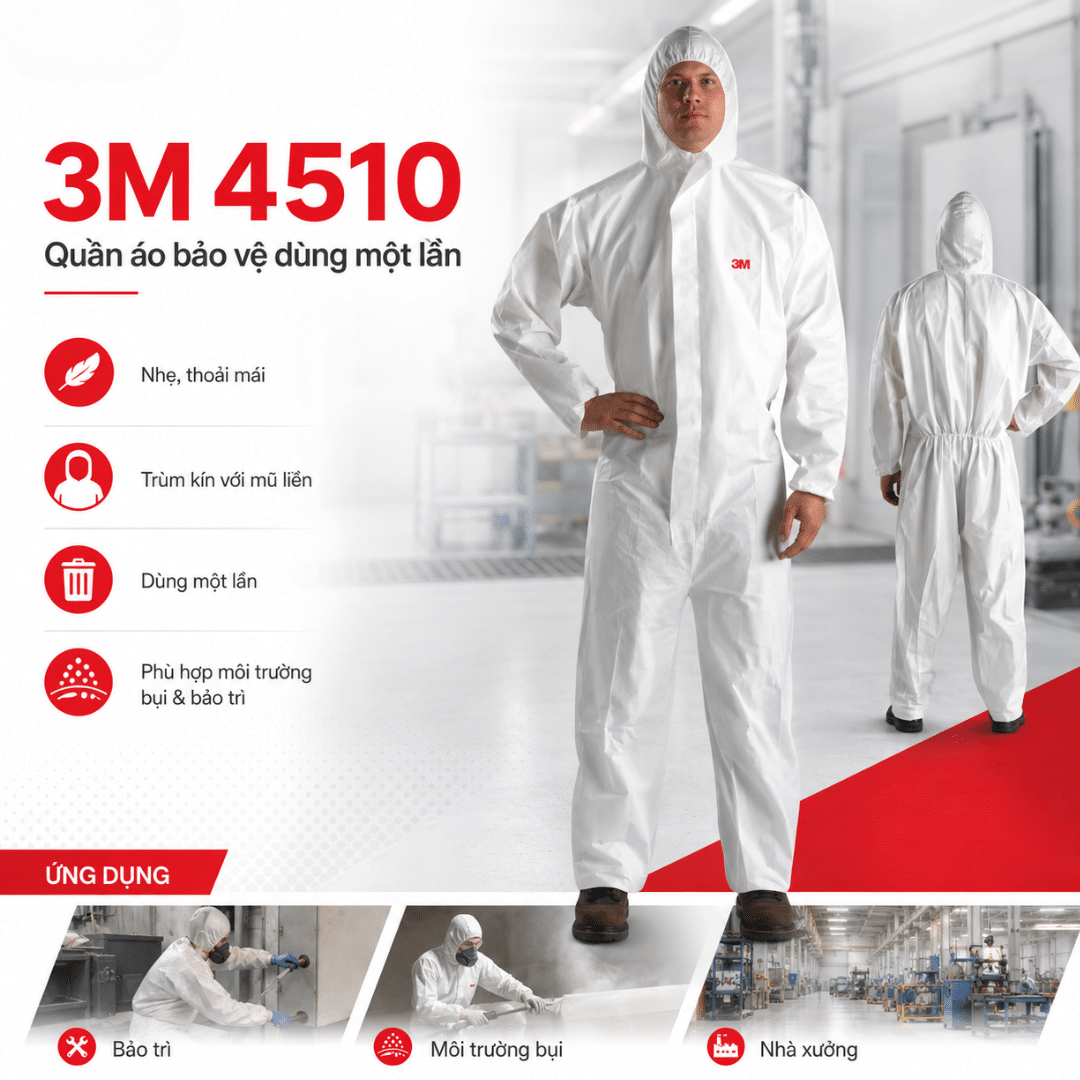 Quần áo bảo vệ dùng một lần 3M 4510 – infographic tính năng và ứng dụng