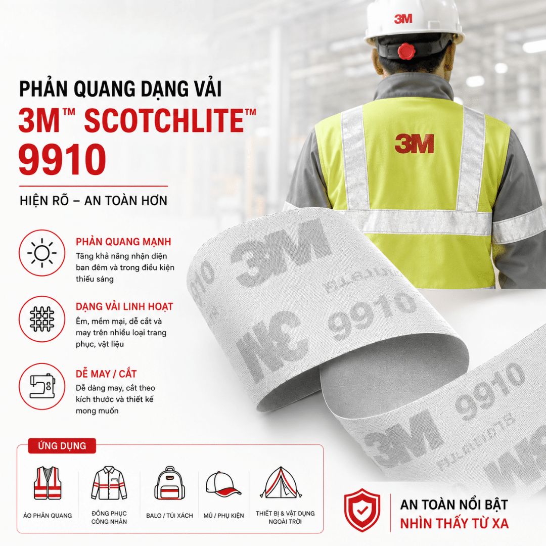 Vải Phản Quang 3M Scotchlite 9910 — Comfort Heat Transfer Cho Đồng Phục