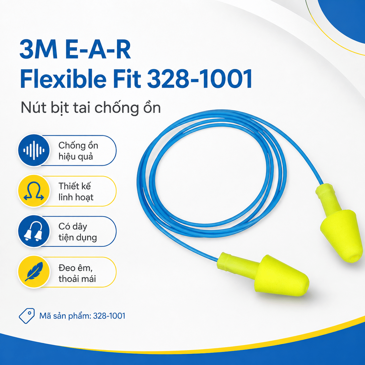 Nút Tai 3M E-A-R Flexible Fit 328-1000 Không Dây: Push-To-Fit Cho Công Nhân Đeo Cả Ca