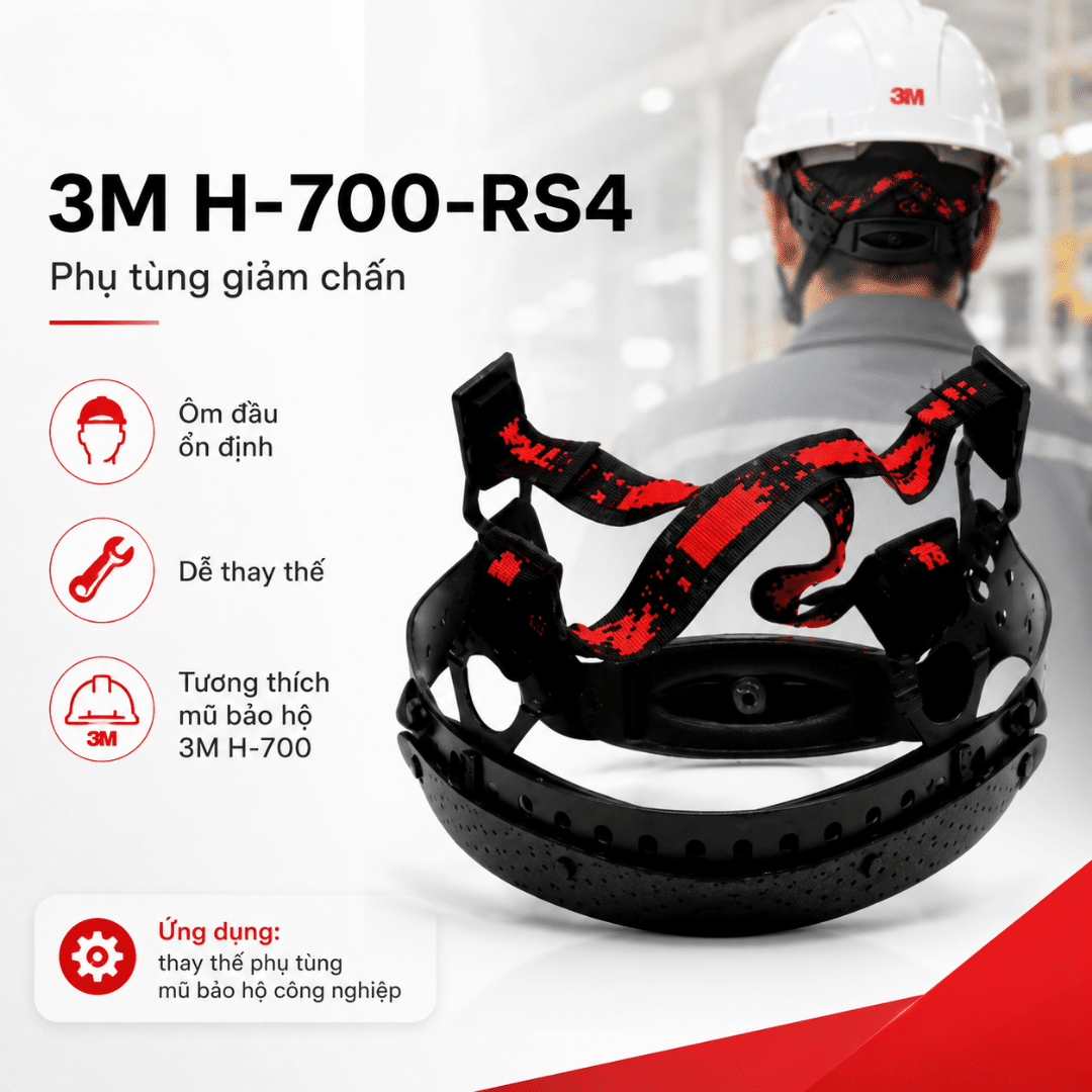 Hệ Thống Giảm Chấn Nón Bảo Hộ 3M H-700-RS4: Ratchet 4-Point Nút Vặn Điều Chỉnh Êm Ái