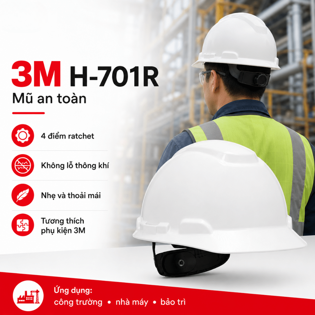 Mũ An Toàn 3M H-701R: Nón Bảo Hộ Ratchet Tiêu Chuẩn EN 397 Cho KCN & Công Trường