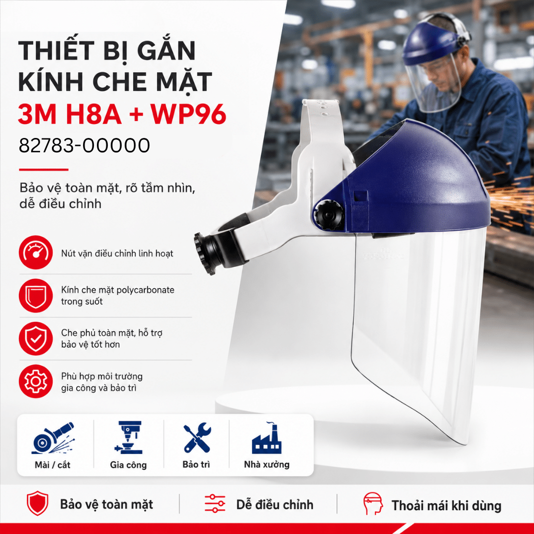 Bộ Headgear + Tấm Che Mặt 3M H8A + WP96 82783-00000: Gọn Sẵn Sàng Cho Gia Công & Lab