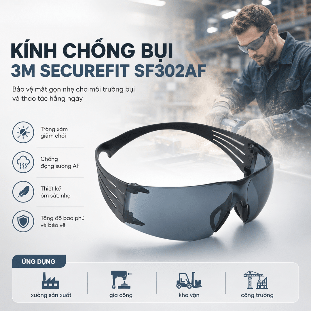 Kính Bảo Hộ 3M SecureFit 300 SF302AF: Tròng Amber Anti-Fog Dòng 300 Cao Cấp