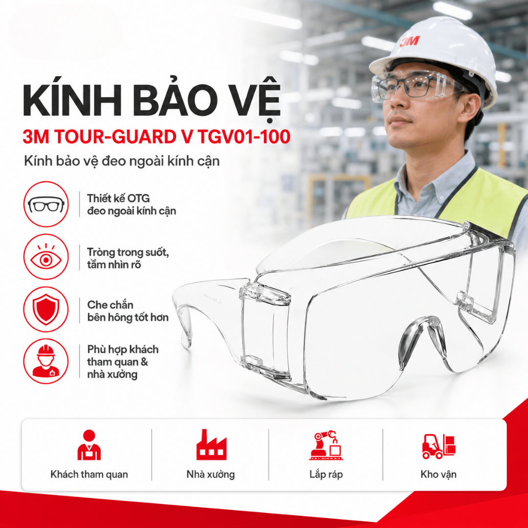 Kính Bảo Vệ Visitor 3M Tour-Guard V TGV01-100: Kính Cho Khách Thăm Nhà Máy, Hộp 100 Cái