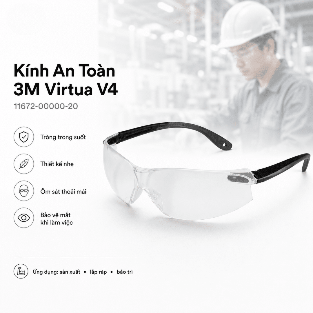 Kính An Toàn 3M Virtua V4 11672-00000-20: Tròng Xám Chống Chói Cho Làm Việc Ngoài Trời - EN 166