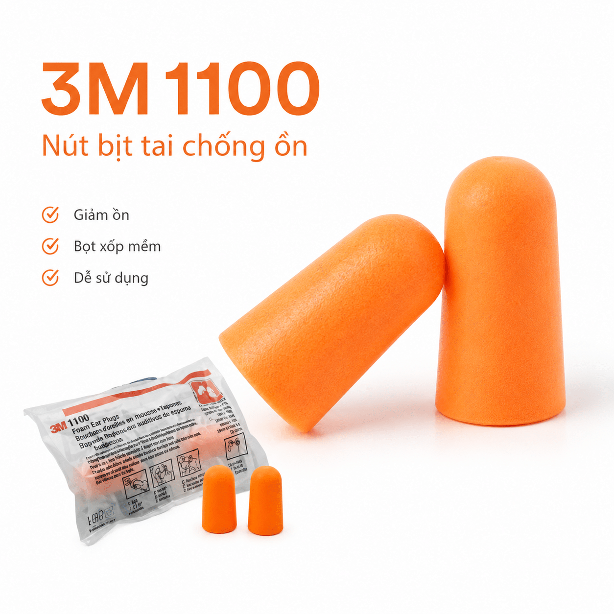 Nút Bịt Tai Foam 3M 1100: SNR 37dB - Dòng Bán Chạy Nhất Toàn Cầu Cho Sản Xuất & Công Trường