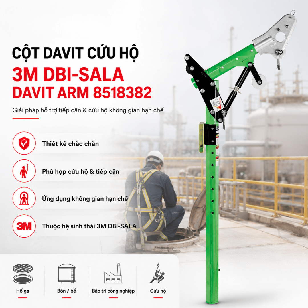Cột Davit cứu hộ 3M DBI-SALA 8518382 – infographic ứng dụng cứu hộ