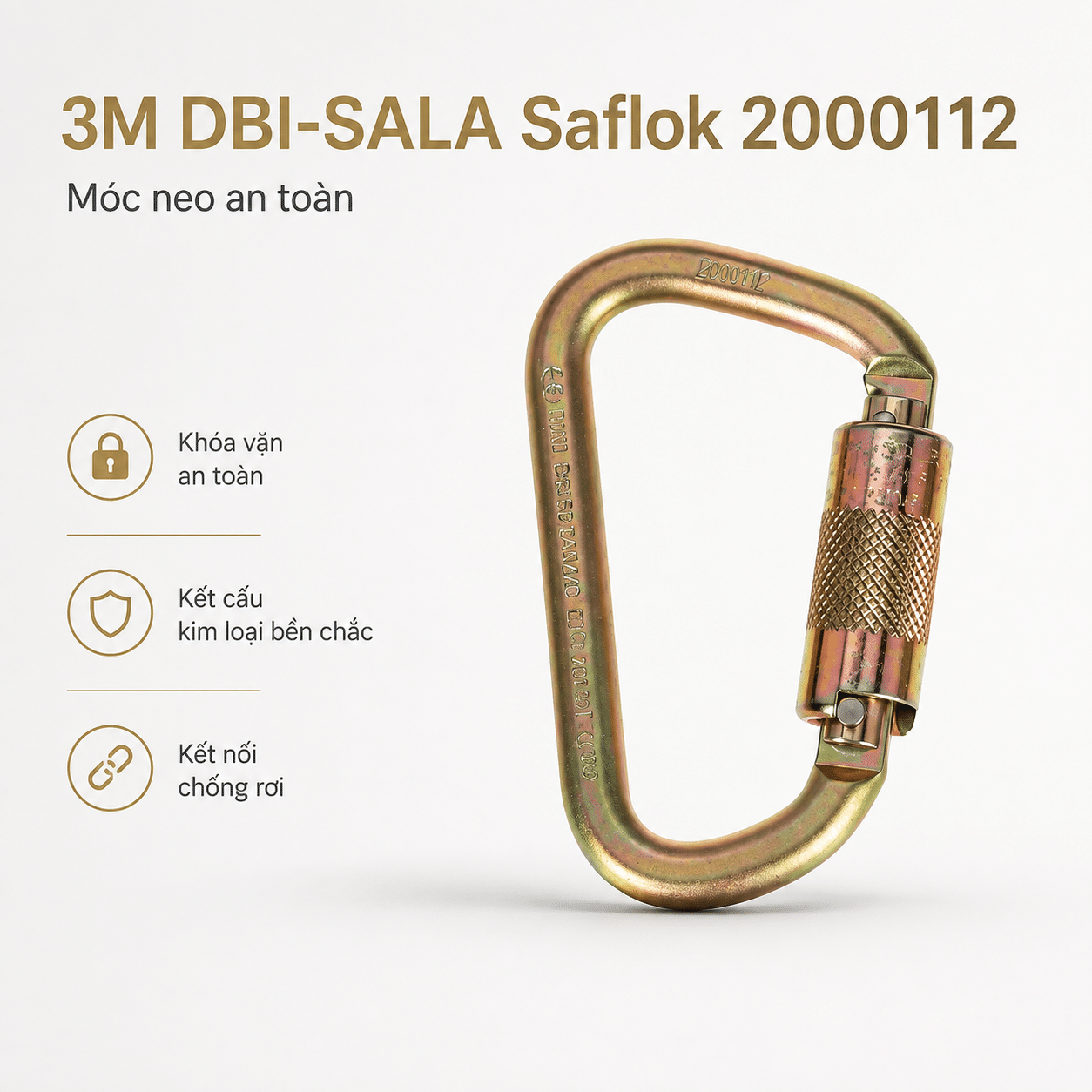 Móc Khoá 3M DBI-SALA Saflok 2000112 — Carabiner Tự Khoá An Toàn Chống Rơi
