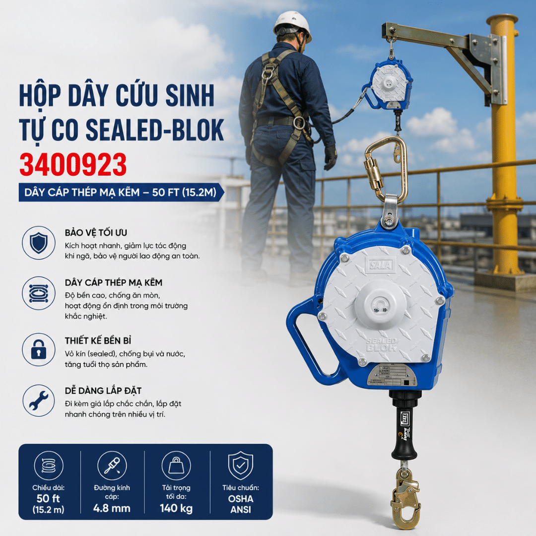 Hộp dây cứu sinh 3M DBI-SALA Sealed-Blok 3400923 – infographic thông số