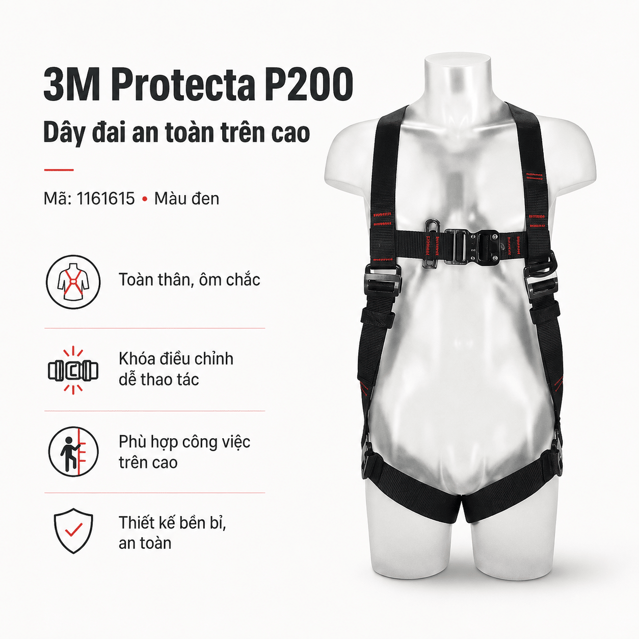 Dây Đai An Toàn 3M Protecta P200 1161615 — Harness Trên Cao Cấp Cơ Bản (Size S)