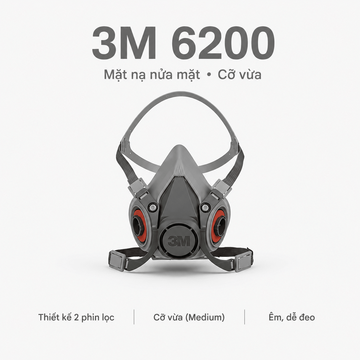 Mặt nạ nửa mặt 3M 6200 (Cỡ Vừa) — Bảo vệ hô hấp tái sử dụng chính hãng