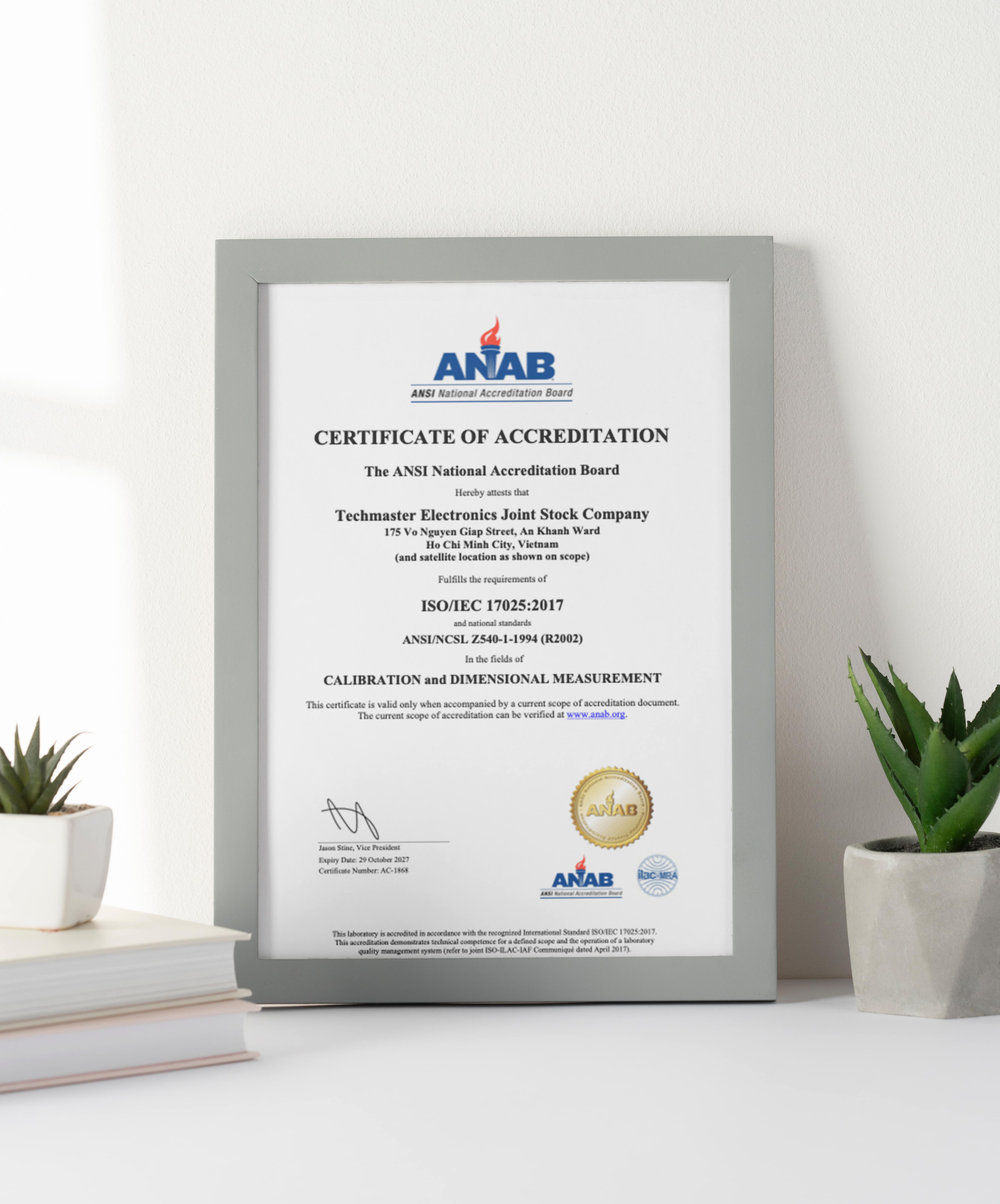Chứng chỉ ANAB Techmaster ISO 17025