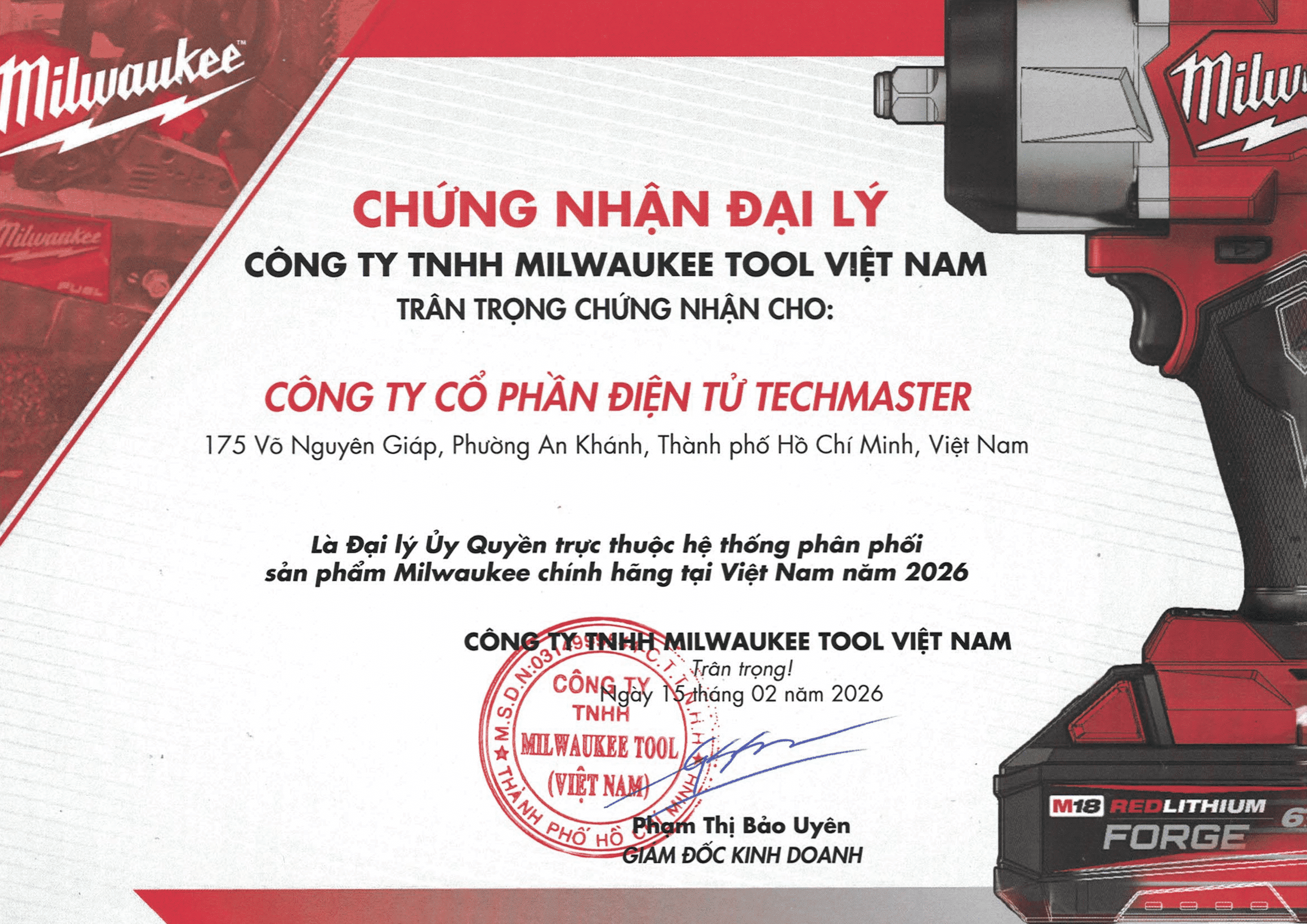 Milwaukee Giấy chứng nhận đại lý 2026