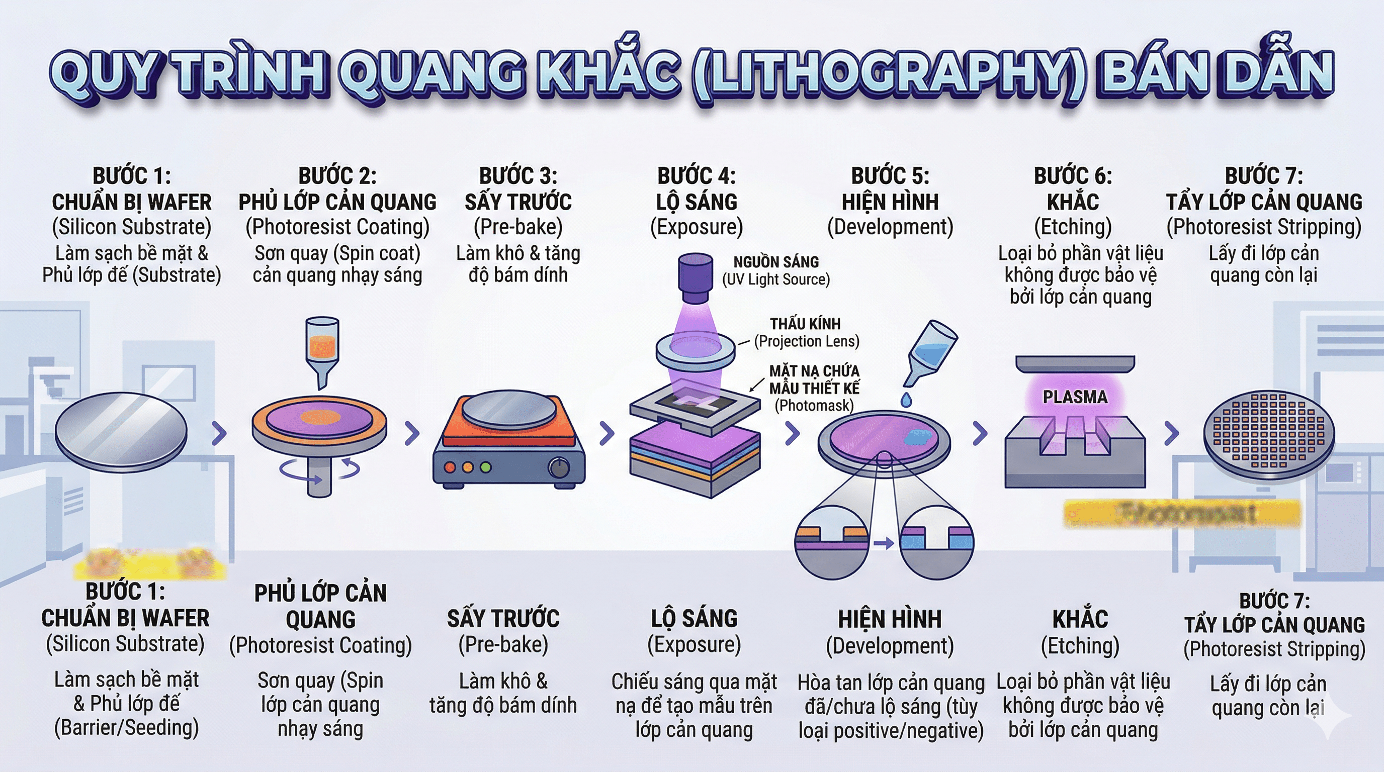Sơ đồ quy trình quang khắc Lithography