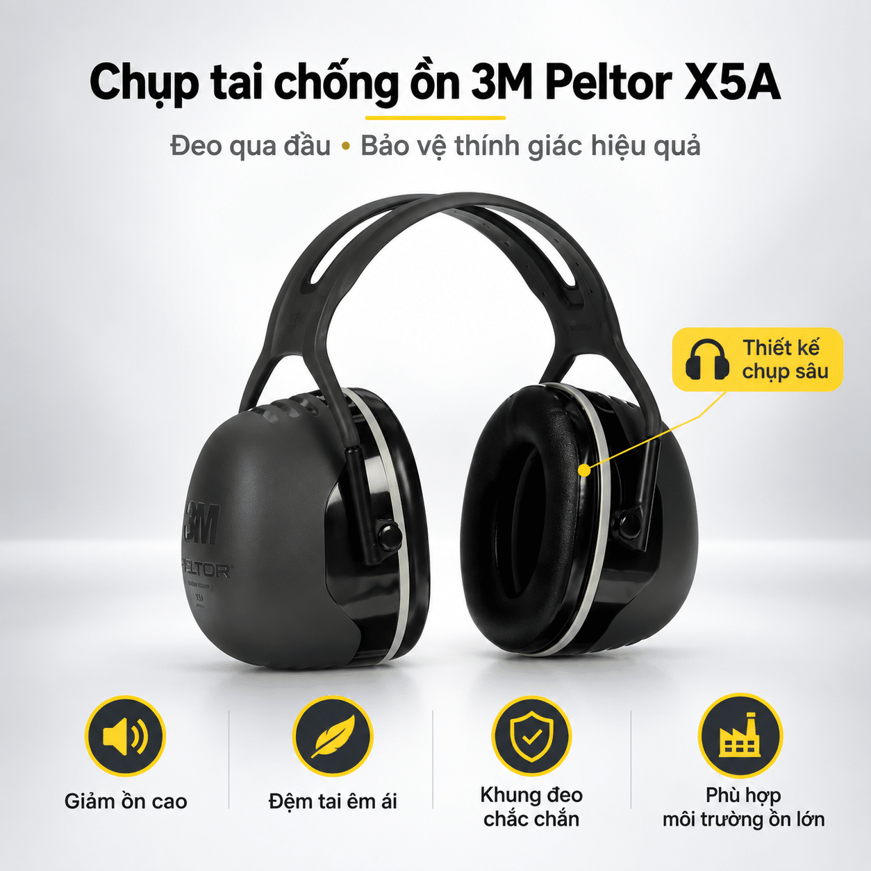 Chụp tai chống ồn 3M Peltor X5A — NRR 31 dB, đeo qua đầu