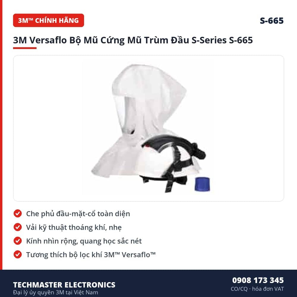 3M Versaflo Bộ Mũ Cứng Mũ Trùm Đầu S-Series S-665 – đặc điểm & thông số chính