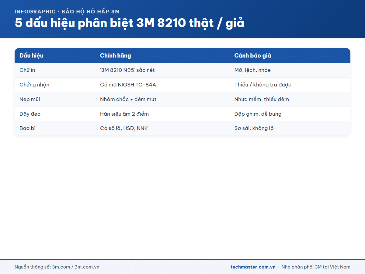5 dấu hiệu phân biệt khẩu trang 3M 8210 thật giả