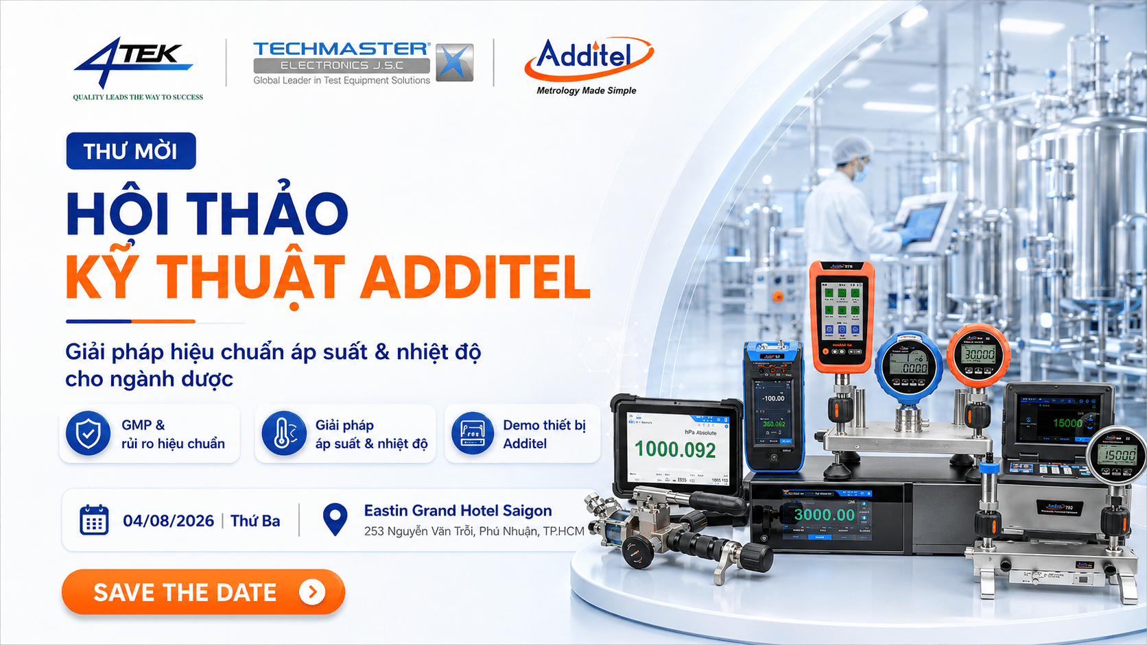Hội thảo Kỹ thuật Additel 2026 - Giải pháp hiệu chuẩn áp suất và nhiệt độ cho ngành dược