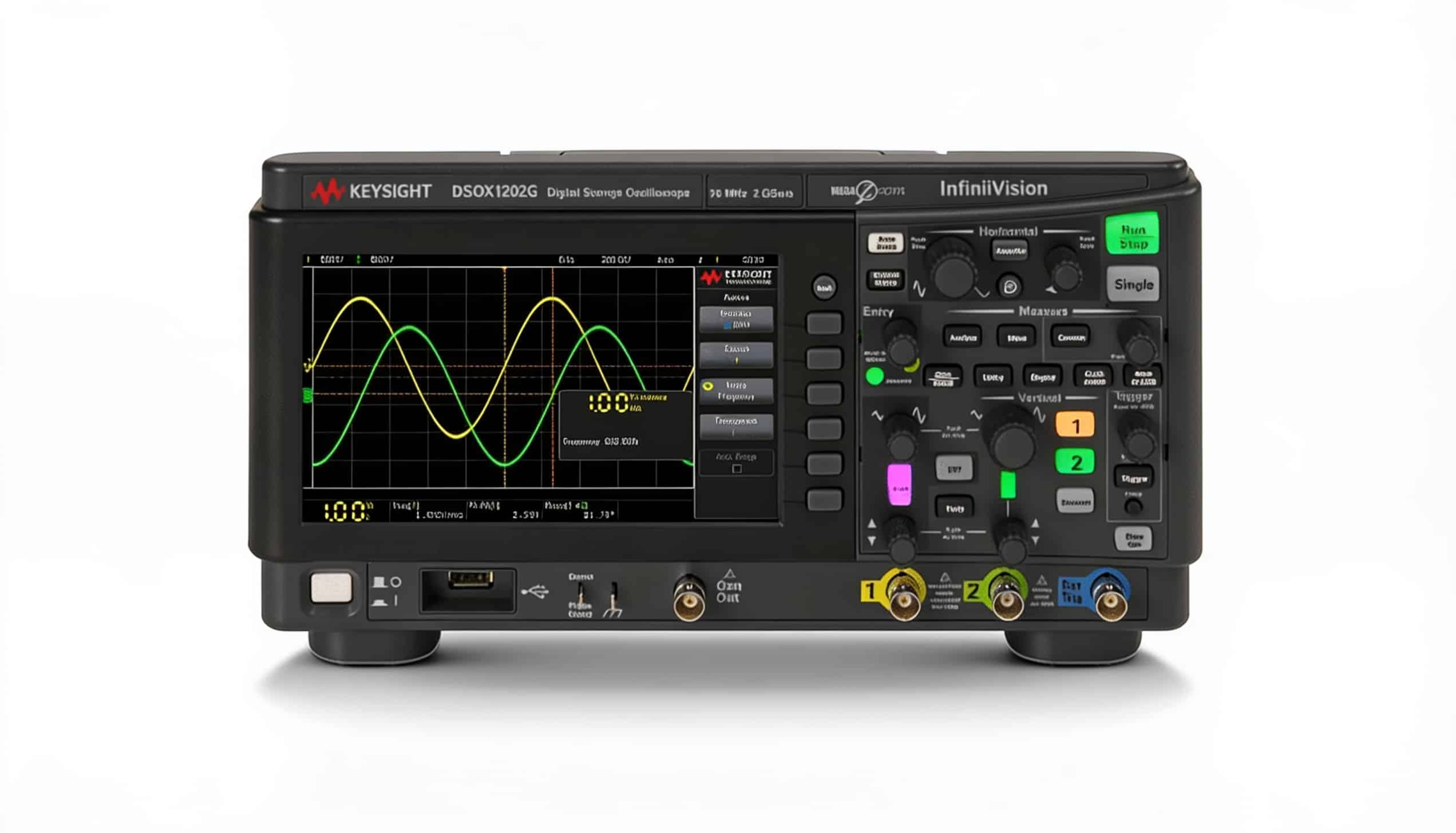 Máy hiện sóng Keysight DSOX1202G 2 kênh nhìn chính diện trên nền trắng studio