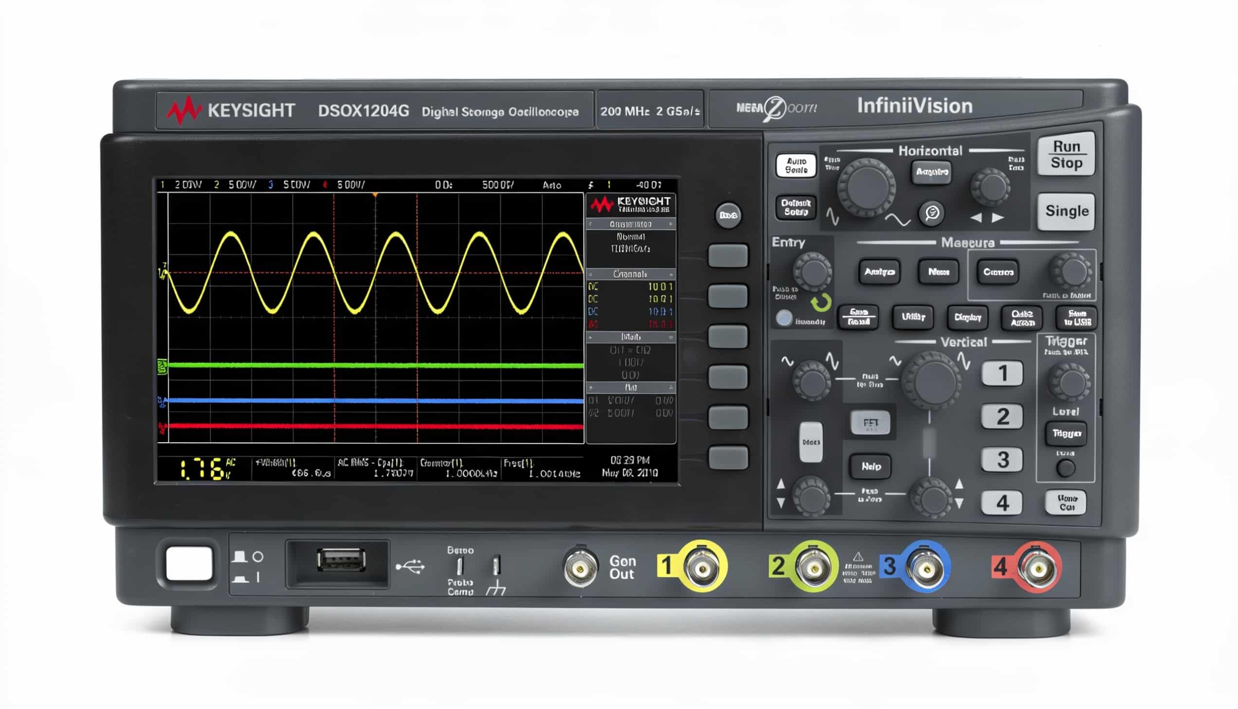 Máy hiện sóng Keysight DSOX1204G 4 kênh chính diện trên nền trắng studio