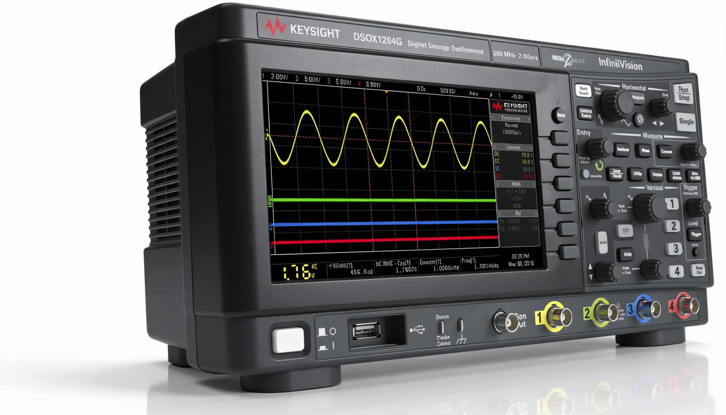 Máy hiện sóng Keysight DSOX1204G góc nghiêng phải trên nền trắng studio