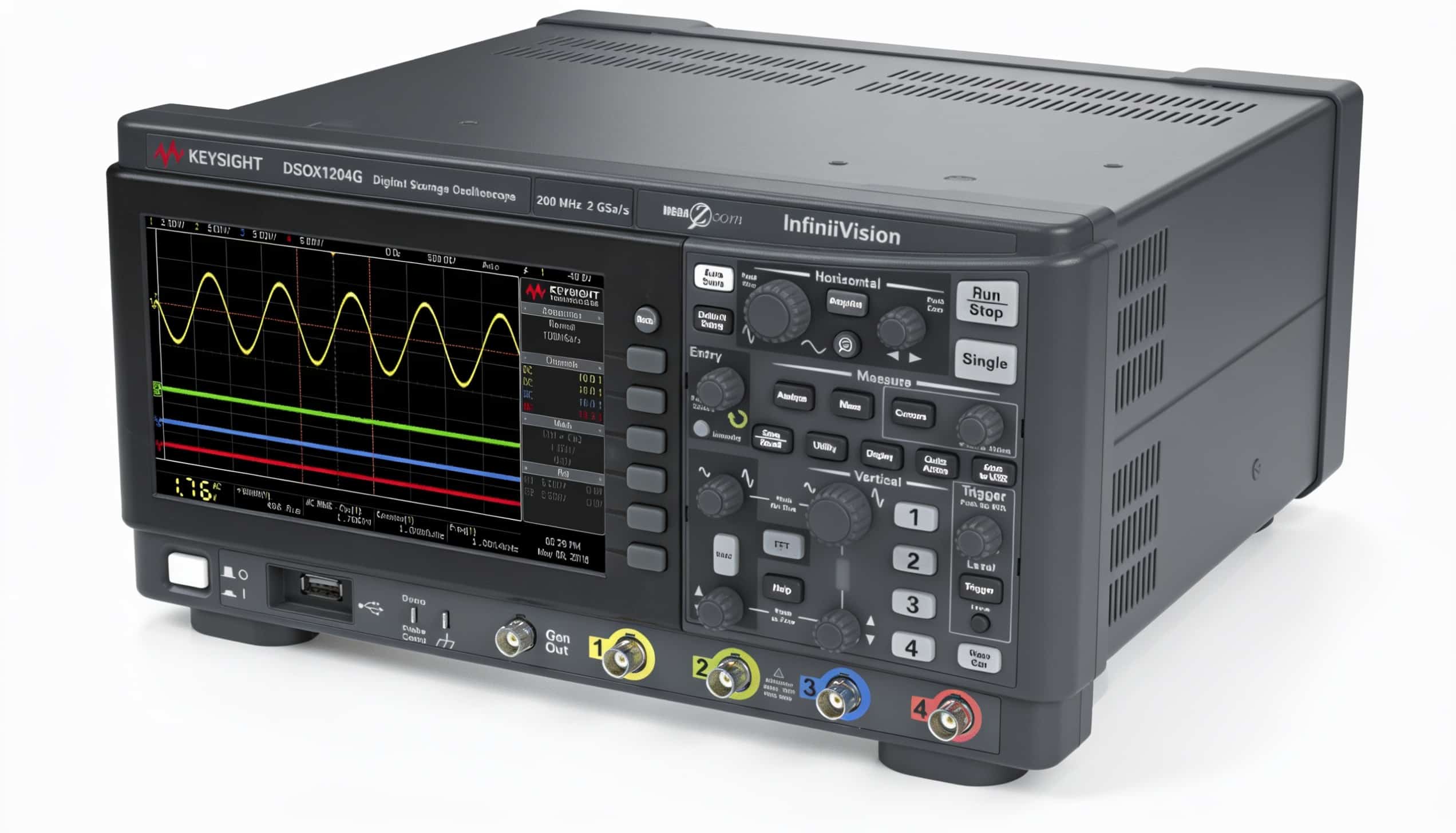 Toàn cảnh mặt trước máy hiện sóng Keysight DSOX1204G nhìn từ trên xuống