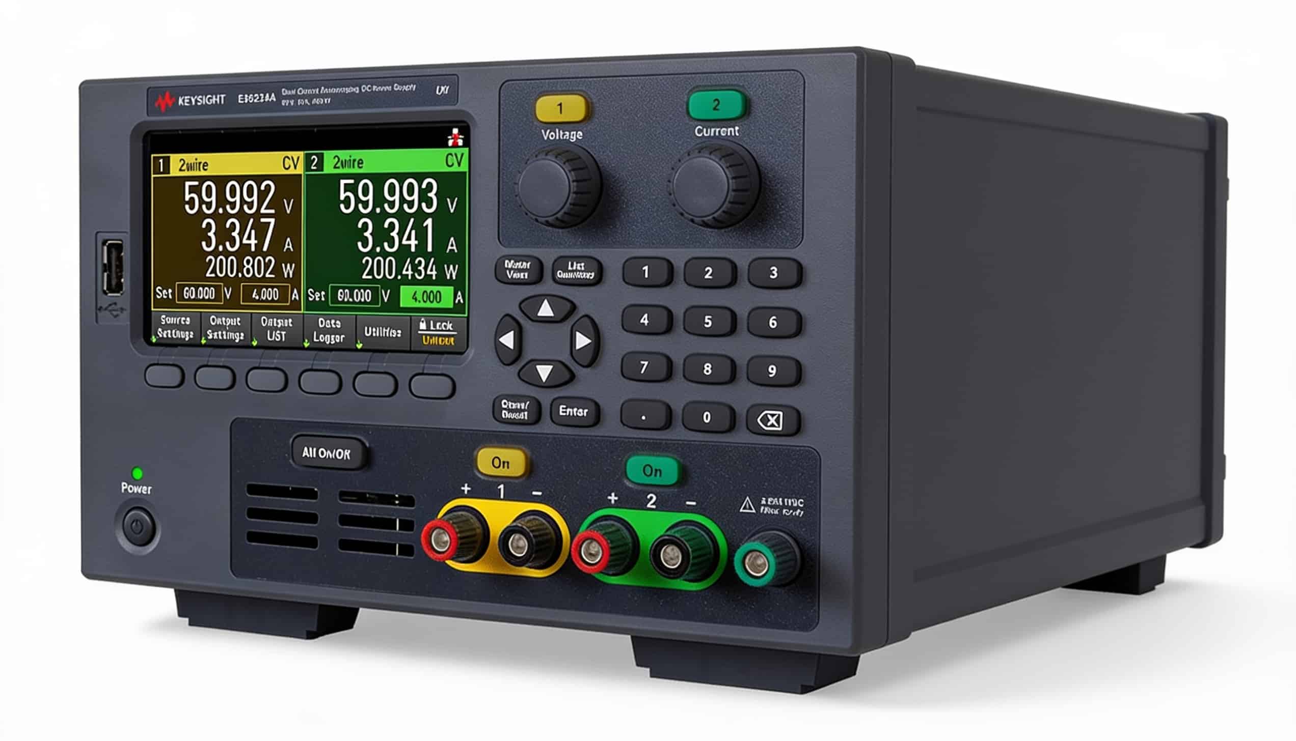 Bộ nguồn DC autoranging Keysight E36234A 2 ngõ ra trên nền trắng studio