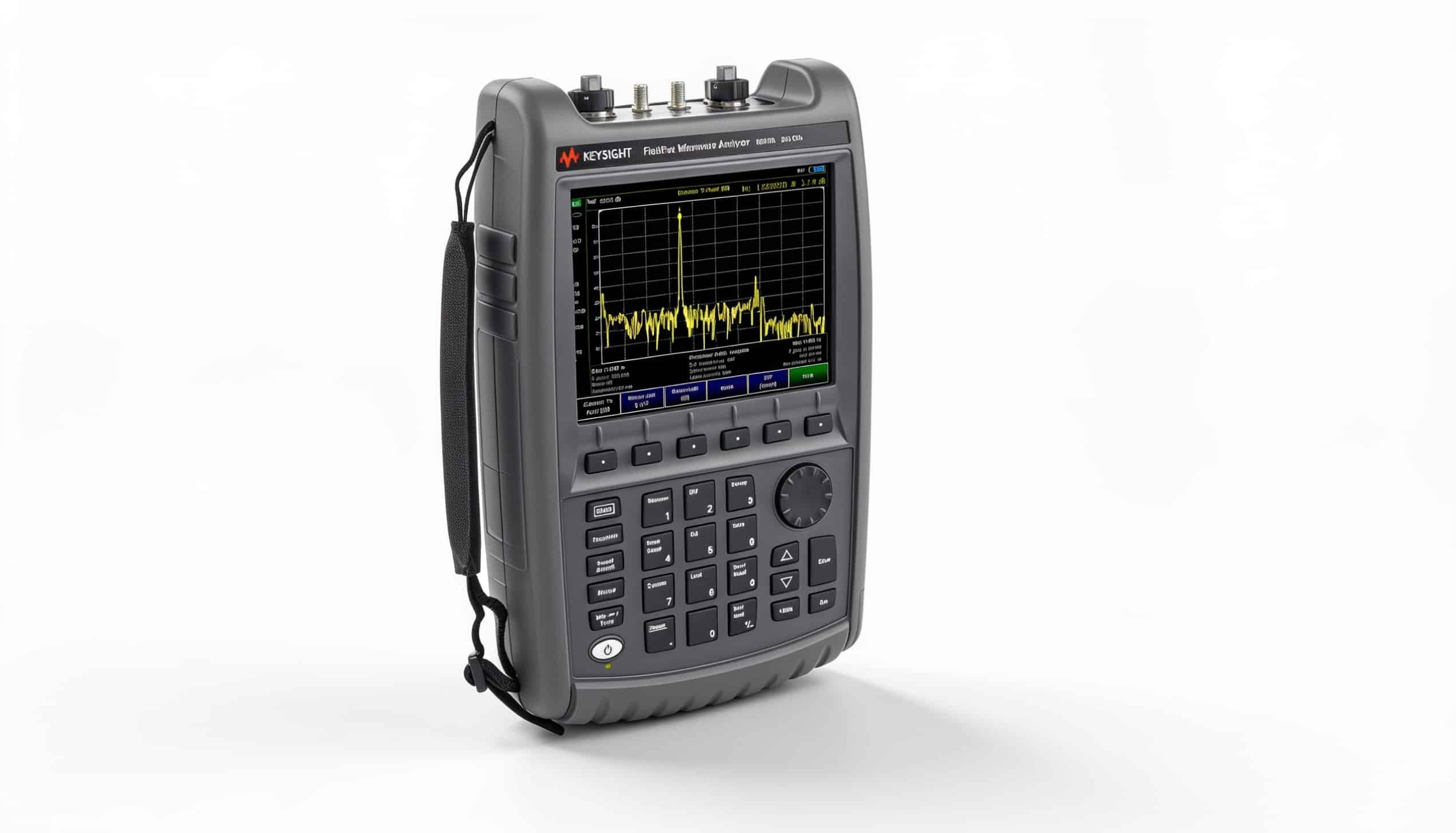 Máy FieldFox Keysight N9918A góc nghiêng cho thấy cổng đo SMA phía trên